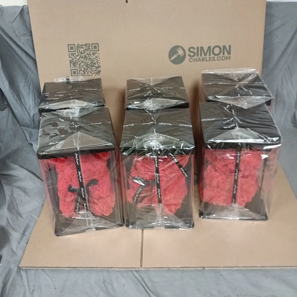 BOX OF 12 FAUX ROSE BEAR DISPLAY 