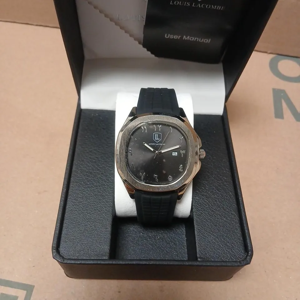 LOUIS LACOMBE WRISTWATCH – BLACK DIAL, RUBBER STRAP