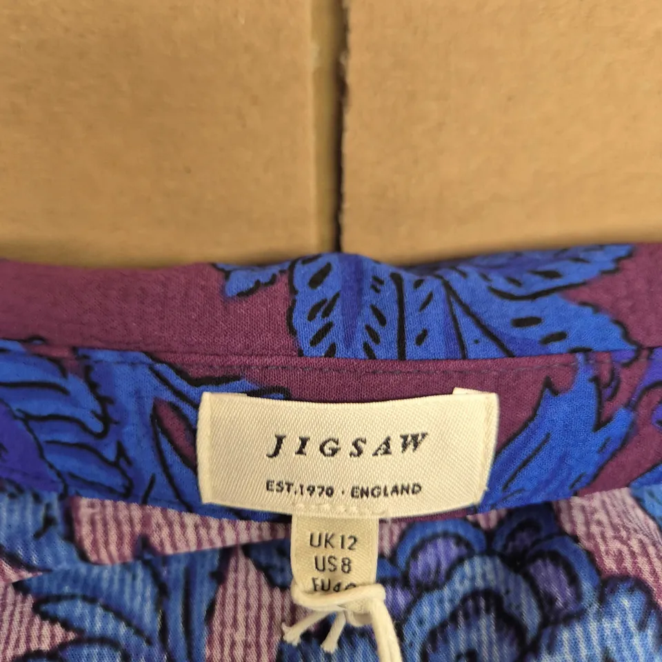 JIGSAW FLORAL PRINT DRESS, PURPLE & BLUE, UK 12 (US 8, EU 44)