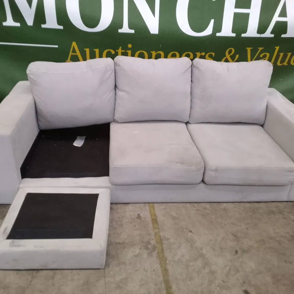 QUALITY DESIGNER 3 SEATER SOFA WITH FOOTREST - (LIGHT GREY FABRIC (MISSING CUSHIONS)