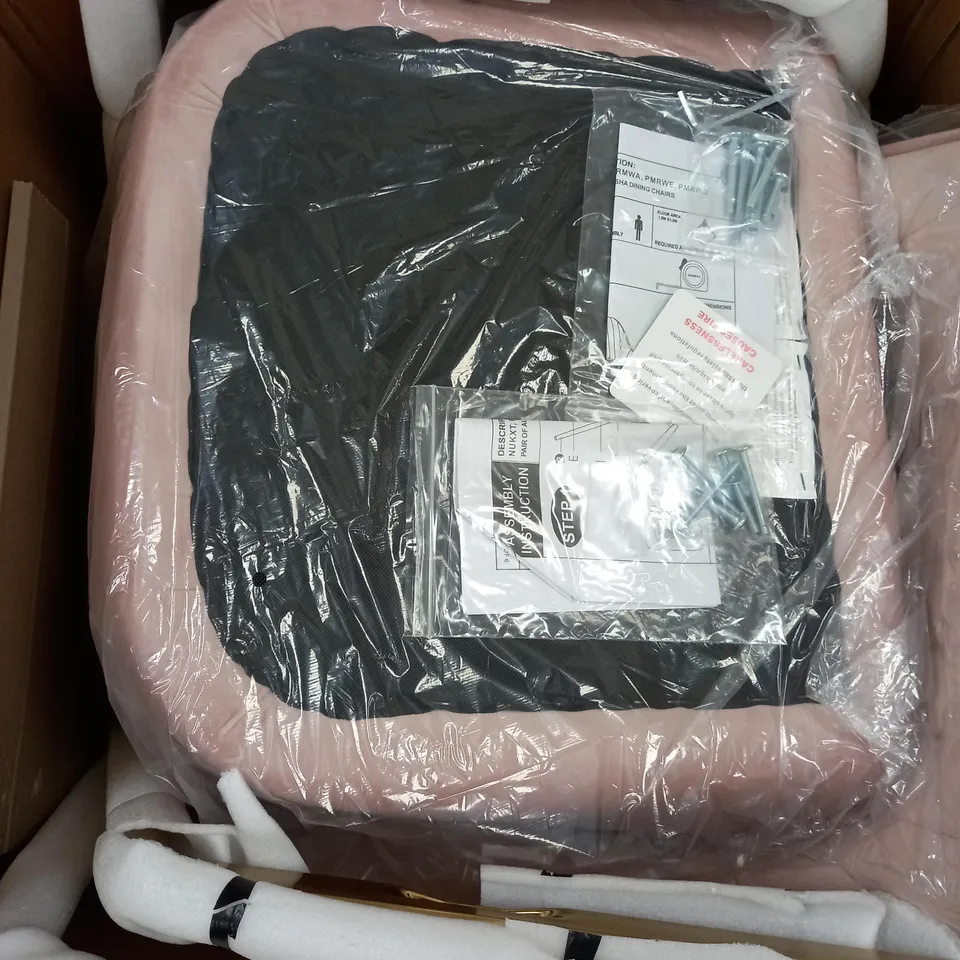 BOXED PAIR OF ALISHA BRASS LEGGED DINING CHAIRS - PINK/BRASS (1 BOX) RRP £249