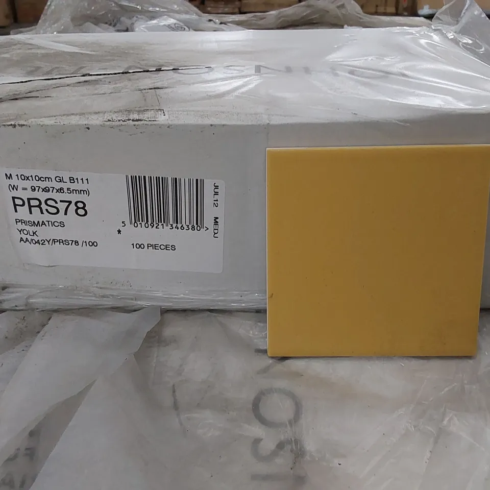 PALLET TO CONTAIN APPROX 84 X PACKS OF JOHNSON TILES PRISMATICS YOLK GLAZED WALL TILES - 100 TILES PER PACK // TILE SIZE: 97 X 97 X 6.5mm