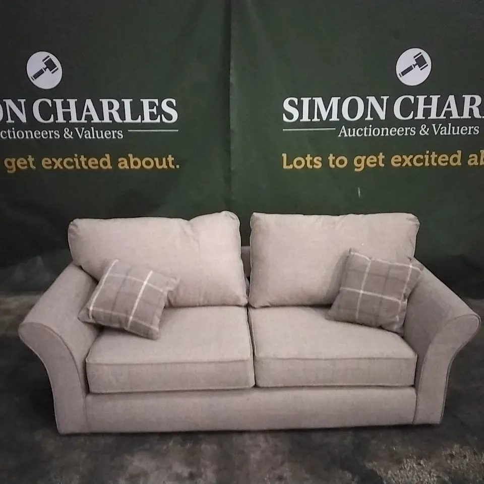 QUALITY DESIGNER ALSOP 2 SEATER FABRIC SOFA IN NATURAL OR SILVER. 