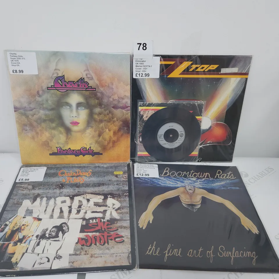 4 X VINYL LPS AND 1 X SINGLE. ZZ TOP, CHARLIE, BOOMTOWN RATS. CHAKA DEMUS.