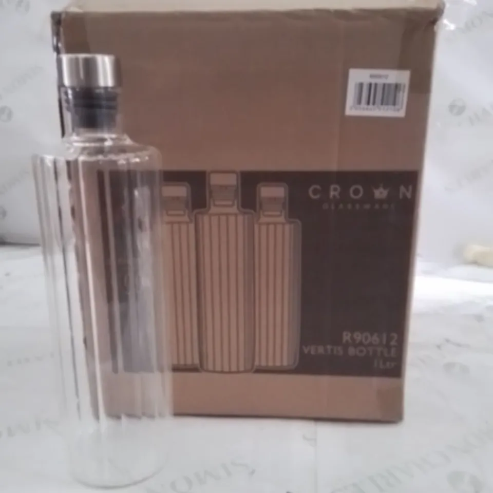 BOXED CROWN GLASSWARE VERTIS WATER BOTTLES APPROXIMATELY 6
