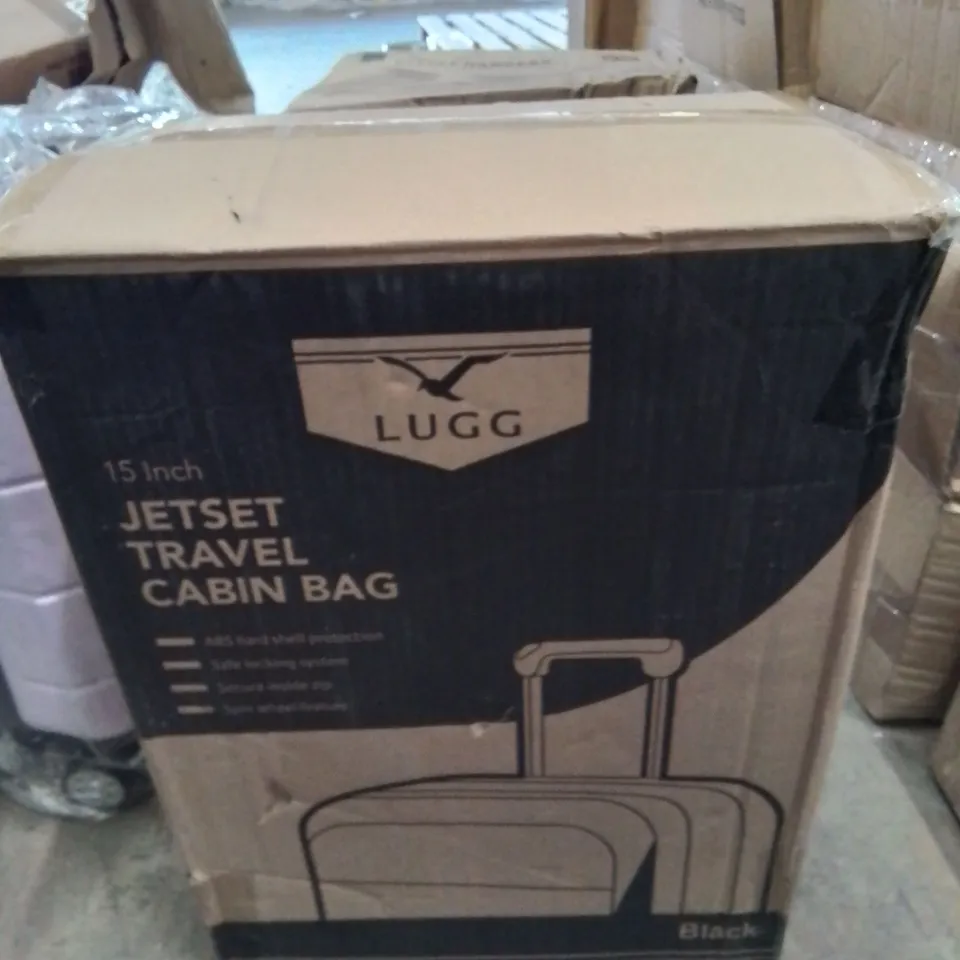 BOXED 15INCH JETSET TRAVEL CABIN BAG IN BLACK.