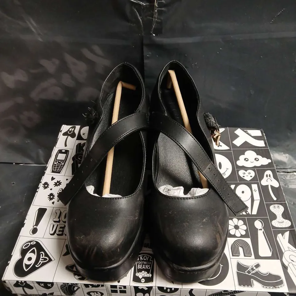 BOXED PAIR OF KOI WOMEN'S BLACK VEGAN LEATHER MARY JANE SHOES WITH STRAP – UK SIZE 5