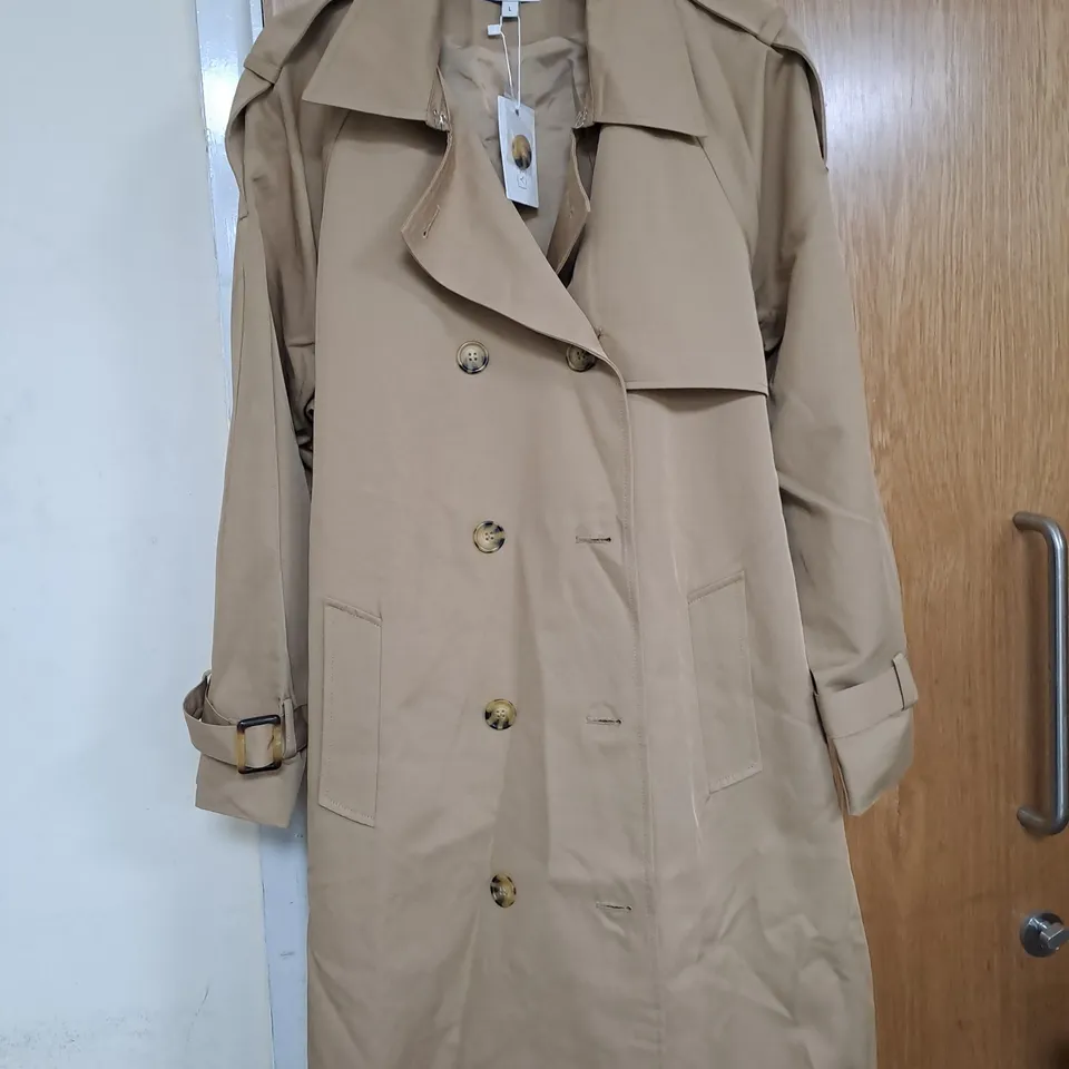 TAMSY LADIES TRENCH COAT WITH BELT - BEIGE - SIZE LARGE