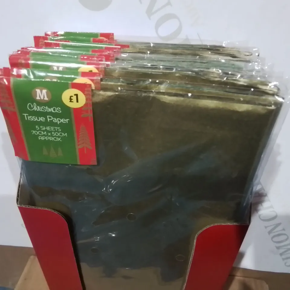 LOT OF 24 BRAND NEW 5-PACKS OF GOLD TISSUE PAPER - PIECE SIZE 70X50CM