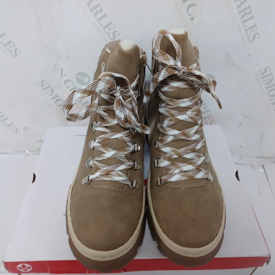 BOXED RIEKER LACE UP CHUNKY BOOT IN CREAM - SIZE 40
