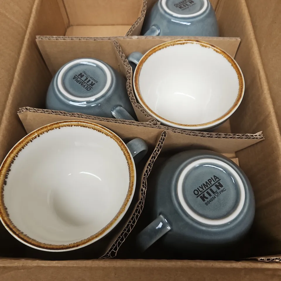 BOXED OLYMPIA KILN 6PCE REACTIVE GLAZE CROCKERY SET IN GREY - COLLECTION ONLY