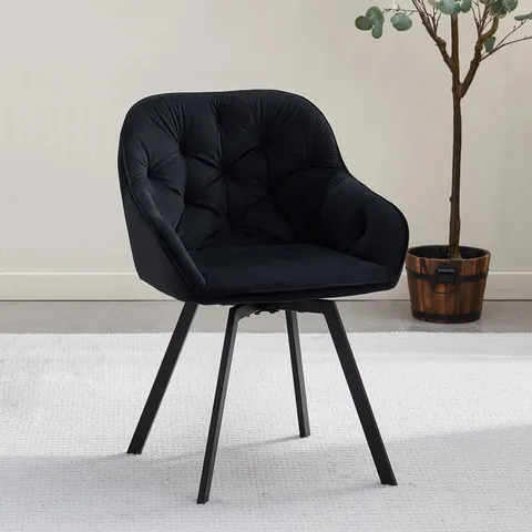 BOXED PAIR OF BUTTON BACK FABRIC UPHOLSTERED SIDE/DINING CHAIRS -BLACK-