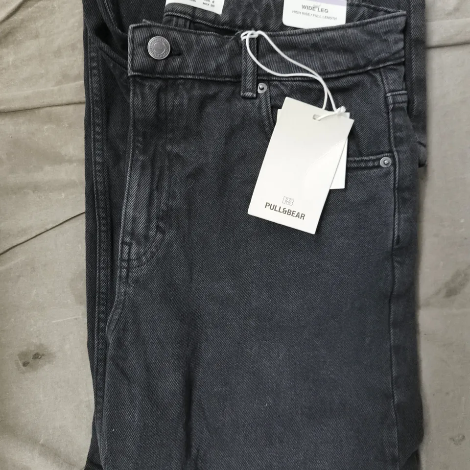 PULL & BEAR WIDE LEG HIGH RISE JEANS IN BLACK SIZE UK 12