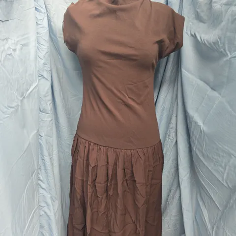 MANGO ASYMMETRICAL COMBINED DRESS IN BROWN SIZE MEDIUM