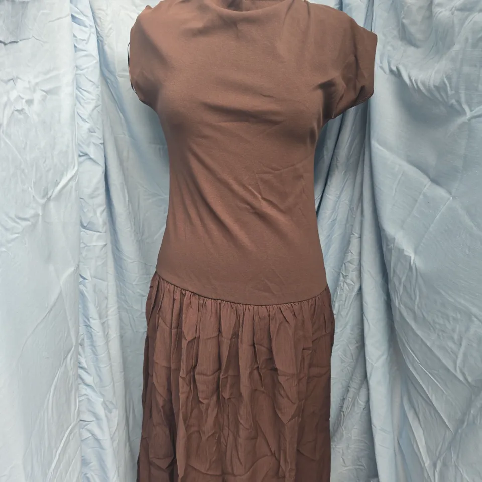 MANGO ASYMMETRICAL COMBINED DRESS IN BROWN SIZE MEDIUM