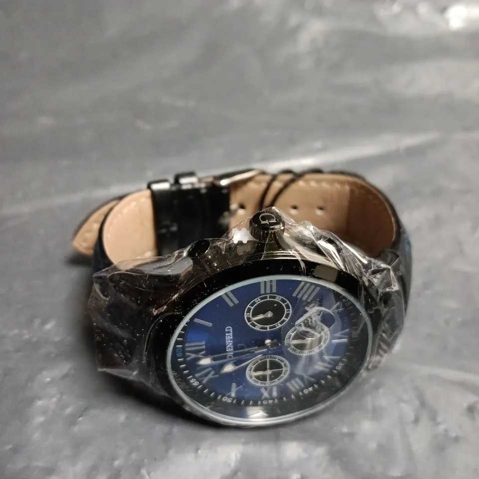 BOXED GLOBENFELD ROMAN CHRONO BLUE DIAL WATCH