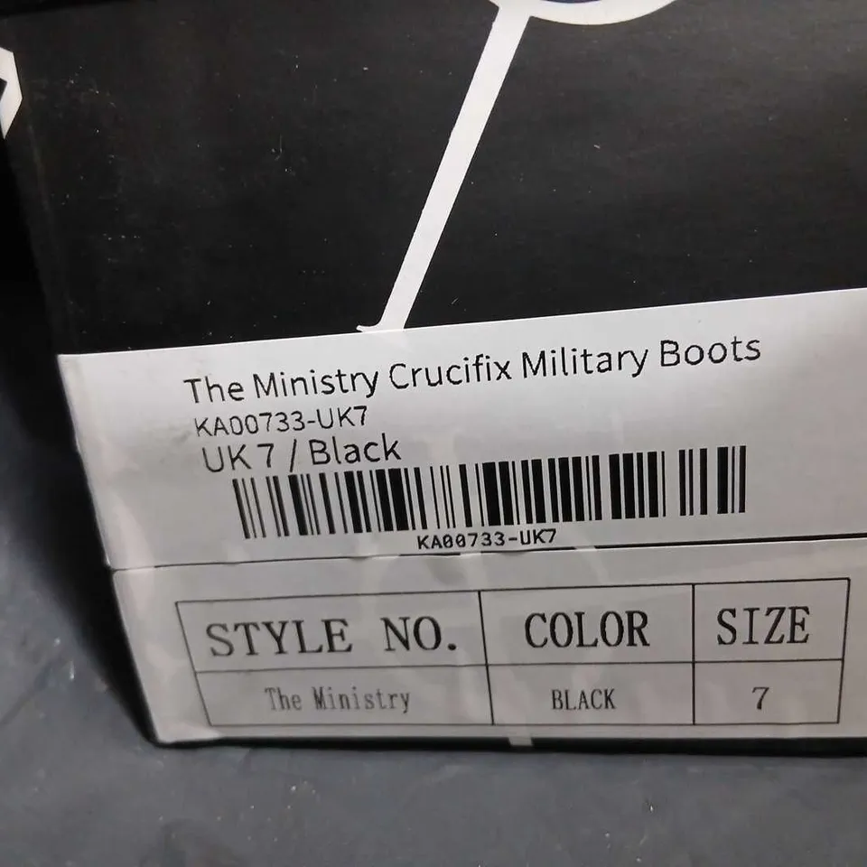 KOI X GHOST THE MINISTRY CRUCIFIX MILITARY BOOTS – UK7, BLACK