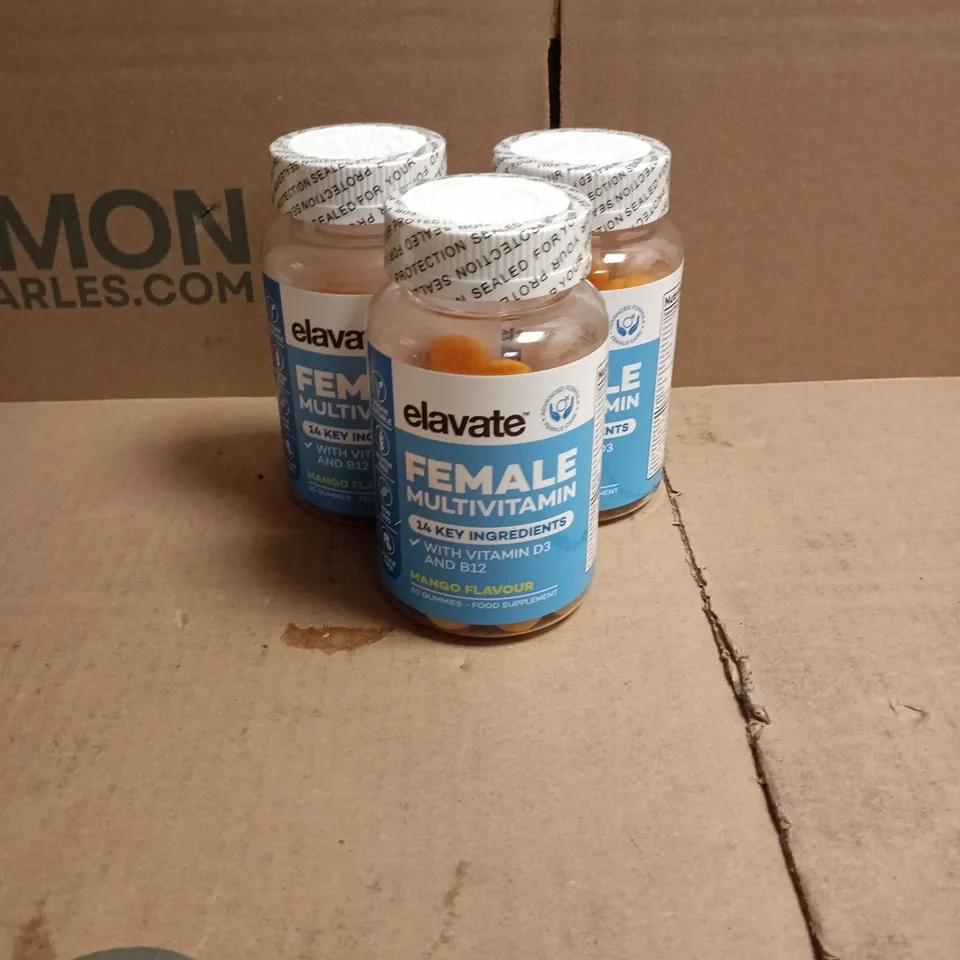 3 X ELAVATE FEMALE MULTIVITAMINS MANGO FLAVOUR 60 GUMMIES