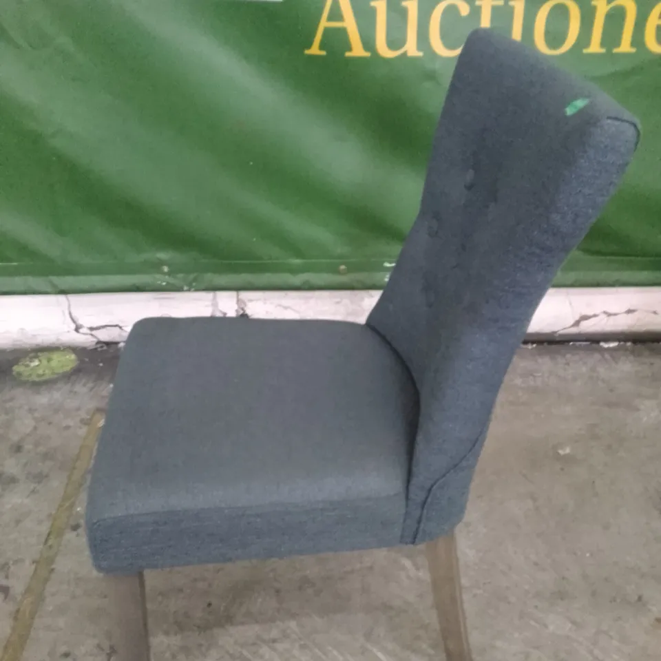 BEWLEY SLATE FABRIC BUTTON BACK DINING CHAIR WITH OAK LEGS