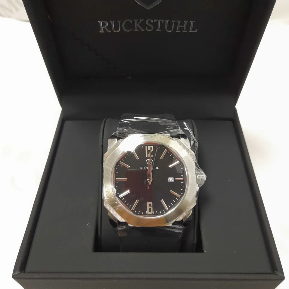 RUCKSTUHL OCTAGONAL FACE BLACK RUBBER STRAP WATCH