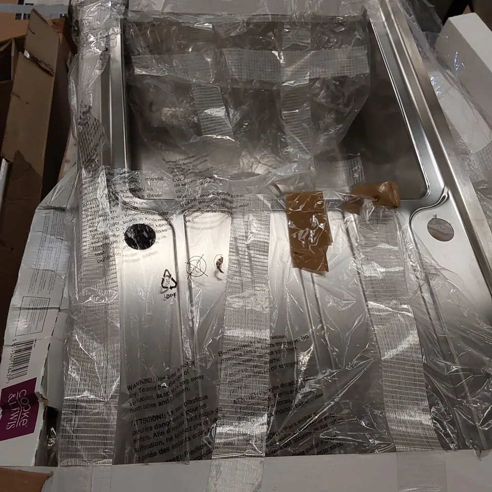 BOXED COOKE & LEWIS STAINLESS STEEL KITCHEN SINK WITH DRAINAGE BOARD 
