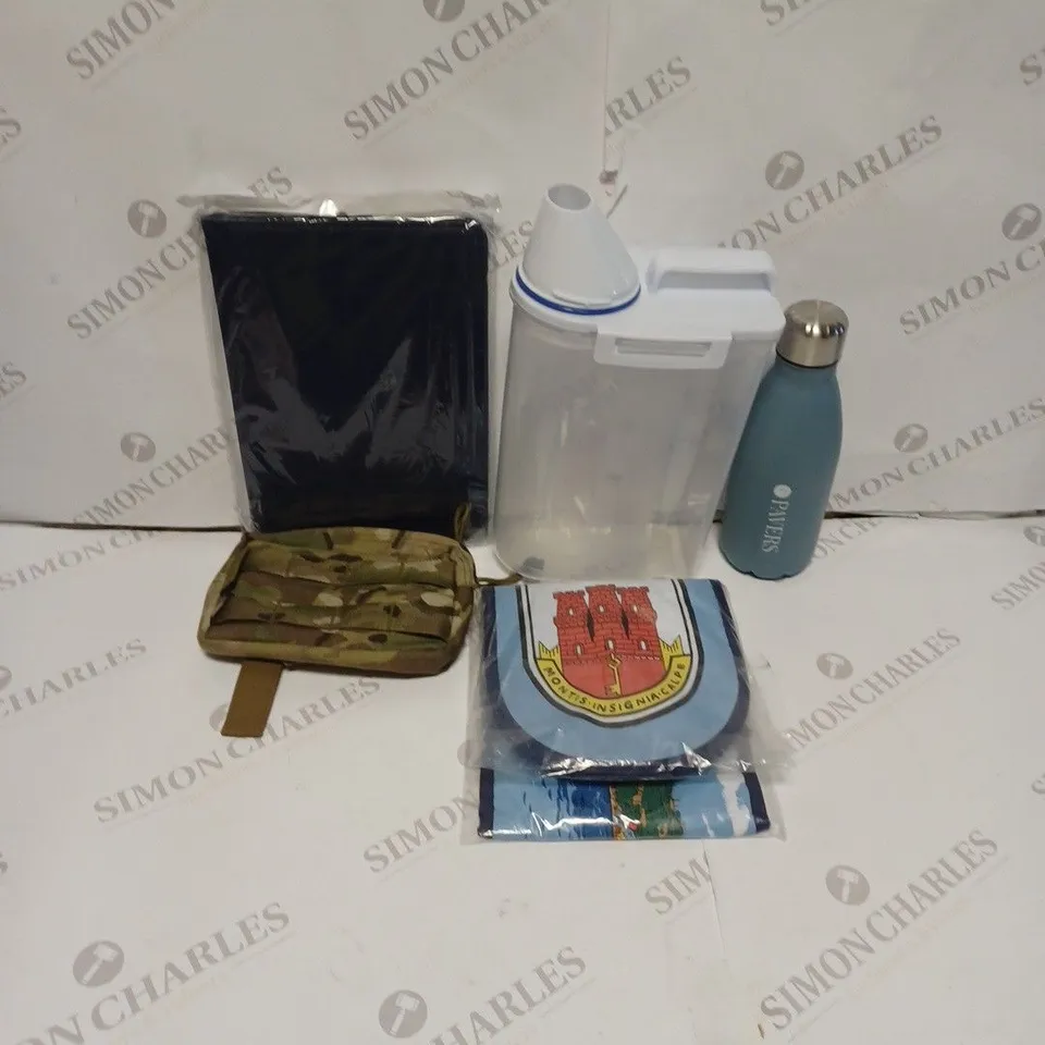 APPROXIMATELY 20 HOUSEHOLD ITEMS TO CONTAIN IPAD CASE, METAL WATER BOTTLE, SMALL SIDE TRAVEL BAG ETC