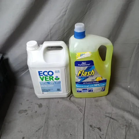 APPROXIMATELY 4 ASSORTED HOUSEHOLD ITEMS INCLUDING FLASH ALL PURPOSE CLEANER 5L AND ECO VER NON BIO LAUNDRY 56 WASH