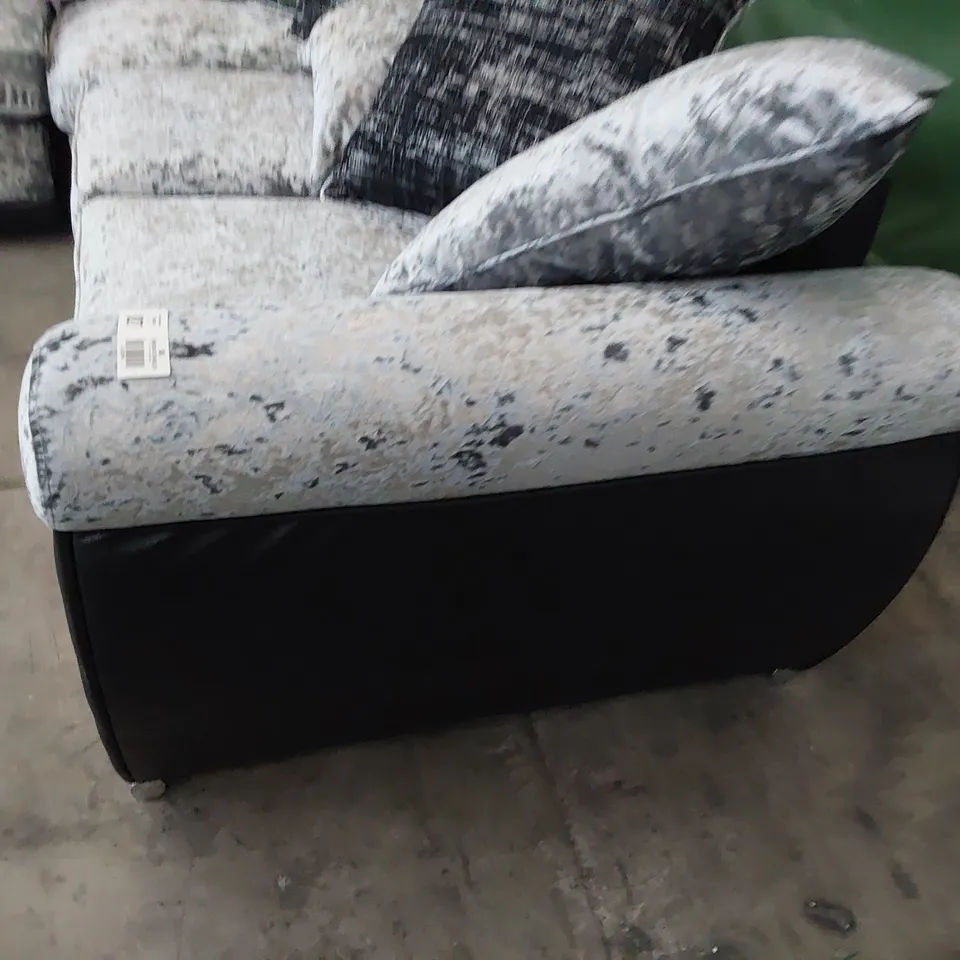 DESIGNER CORNER WITH SCATTER CUSHIONS BLACK FAUX LEATHER & SILVER CRUSHED VELVET 