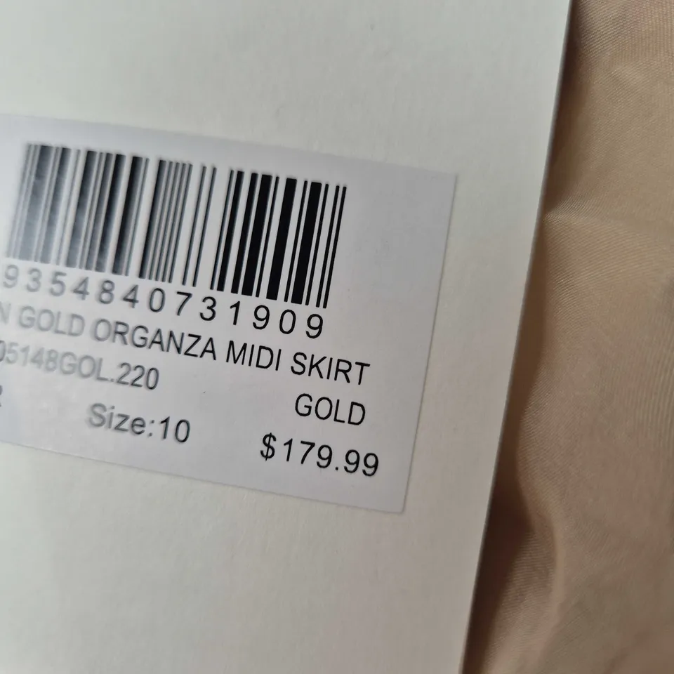 DISSH SIAN GOLD ORGANZA MIDI SKIRT - SIZE 10