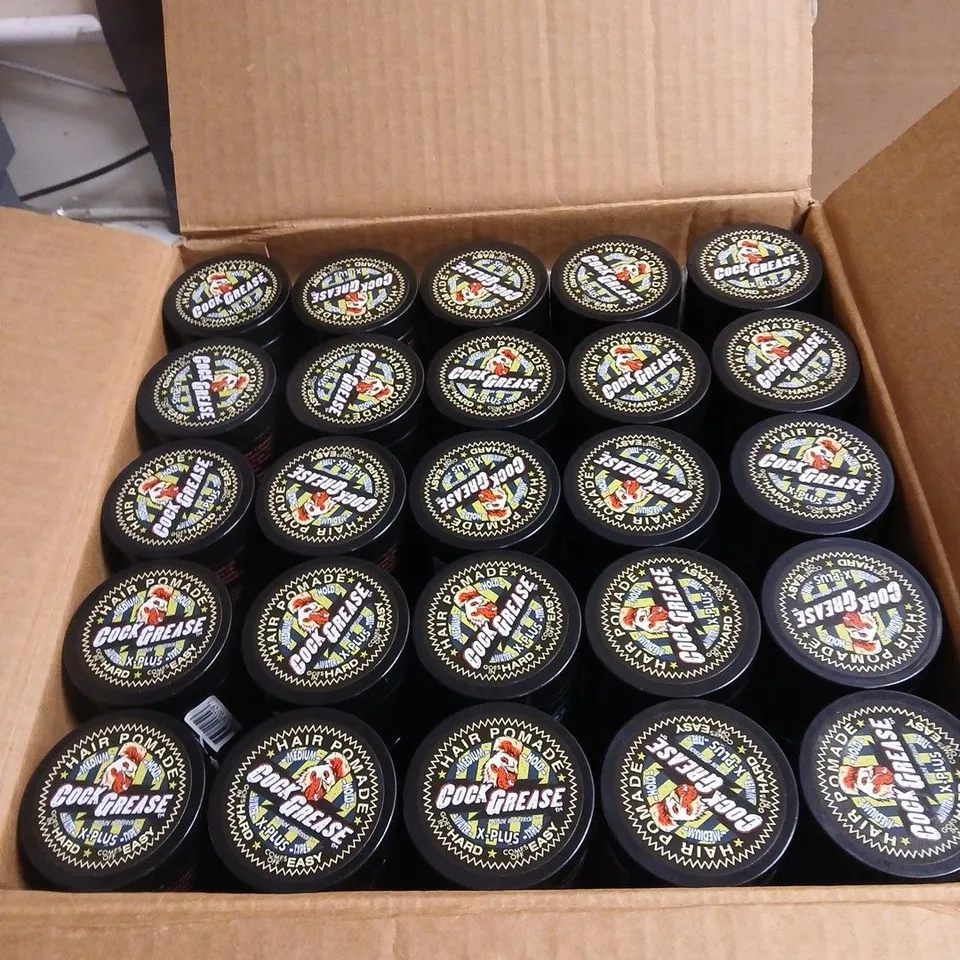 BOX OF APPROXIMATLEY 95 X COCK GREASE MEDIUM HOLD HAIR POMADE X PLUS 50G
