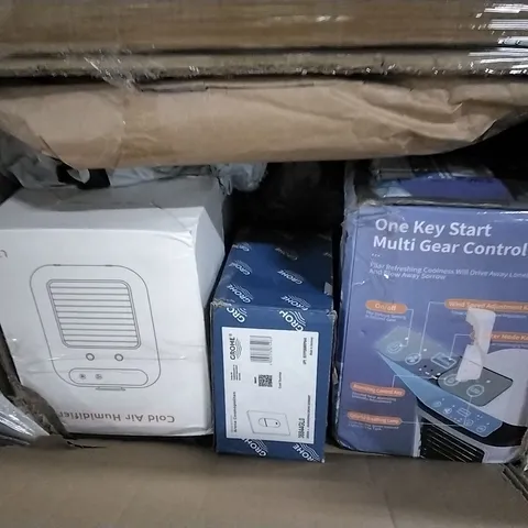 PALLET OF ASSORTED FURNITURE, HOUSEHOLD GOODS & PRODUCTS TO INCLUDE; AIR COOLERS, RUGS, WRITE-ON PANEL BAGS ETC