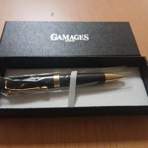 GAMAGES LONDON PEN – BLACK WITH GOLD TRIM, BOXED