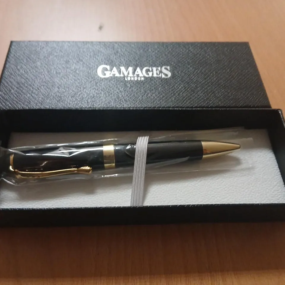 GAMAGES LONDON PEN – BLACK WITH GOLD TRIM, BOXED