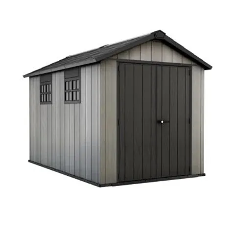 BOXED KETER OAKLAND 11 FT. W X 7 FT. D APEX OUTDOOR GARDEN SHED (3 BOXES)