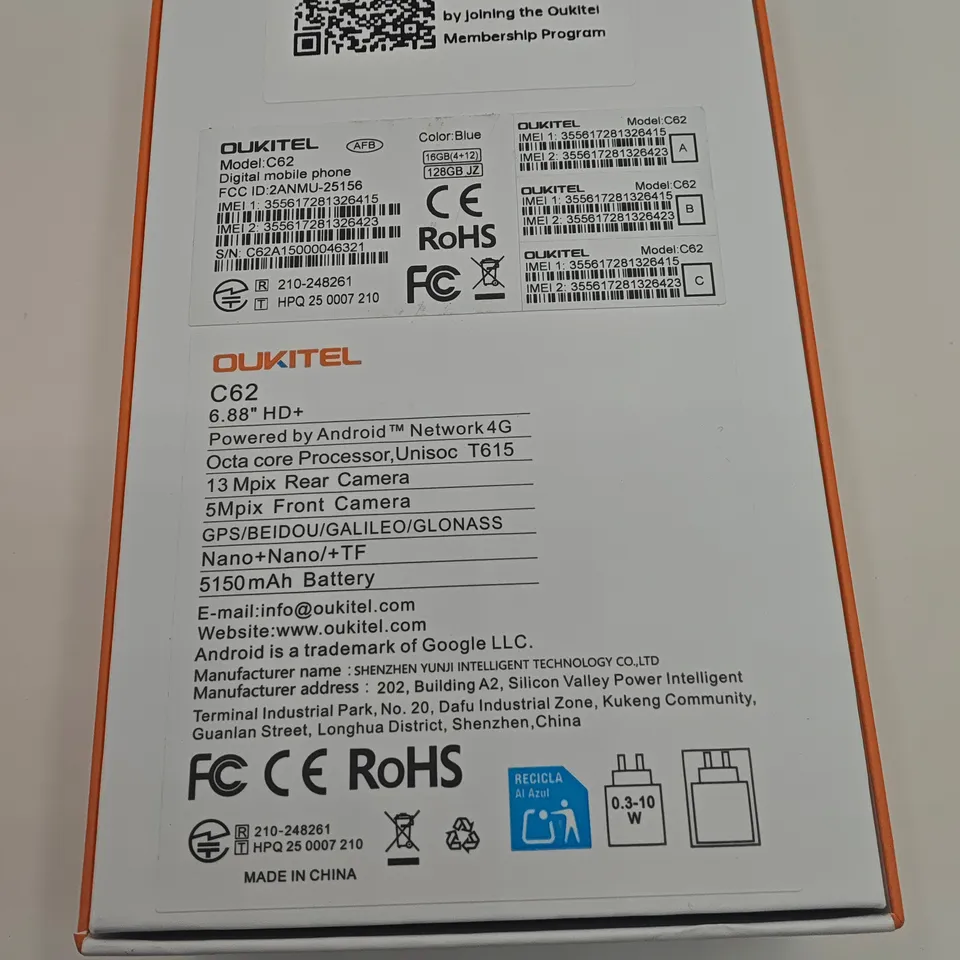 BOXED OUKITEL C62 128GB DIGITAL MOBILE PHONE IN BLUE