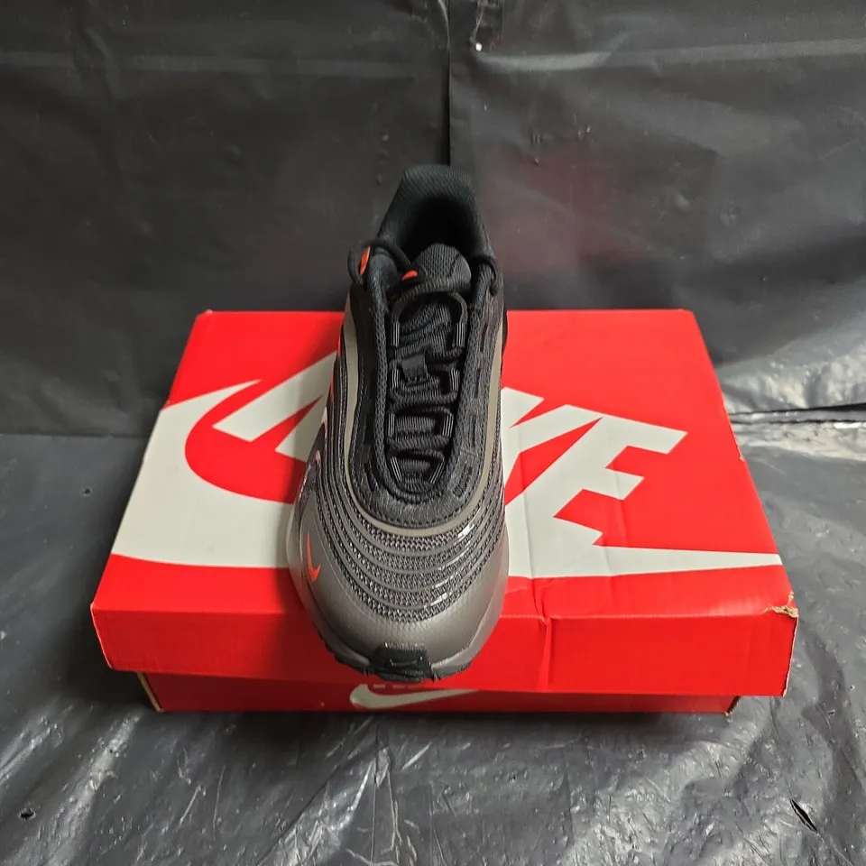 NIKE AIR MAX FIRE (GS) KIDS' SNEAKERS – BLACK/GREY WITH ORANGE ACCENTS – UK 3