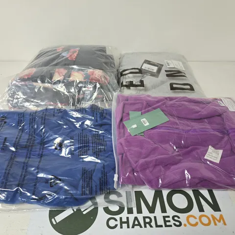 LARGE BOX OF ASSORTED CLOTHING ITEMS IN VARIOUS COLORS , SIZES AND STYLES