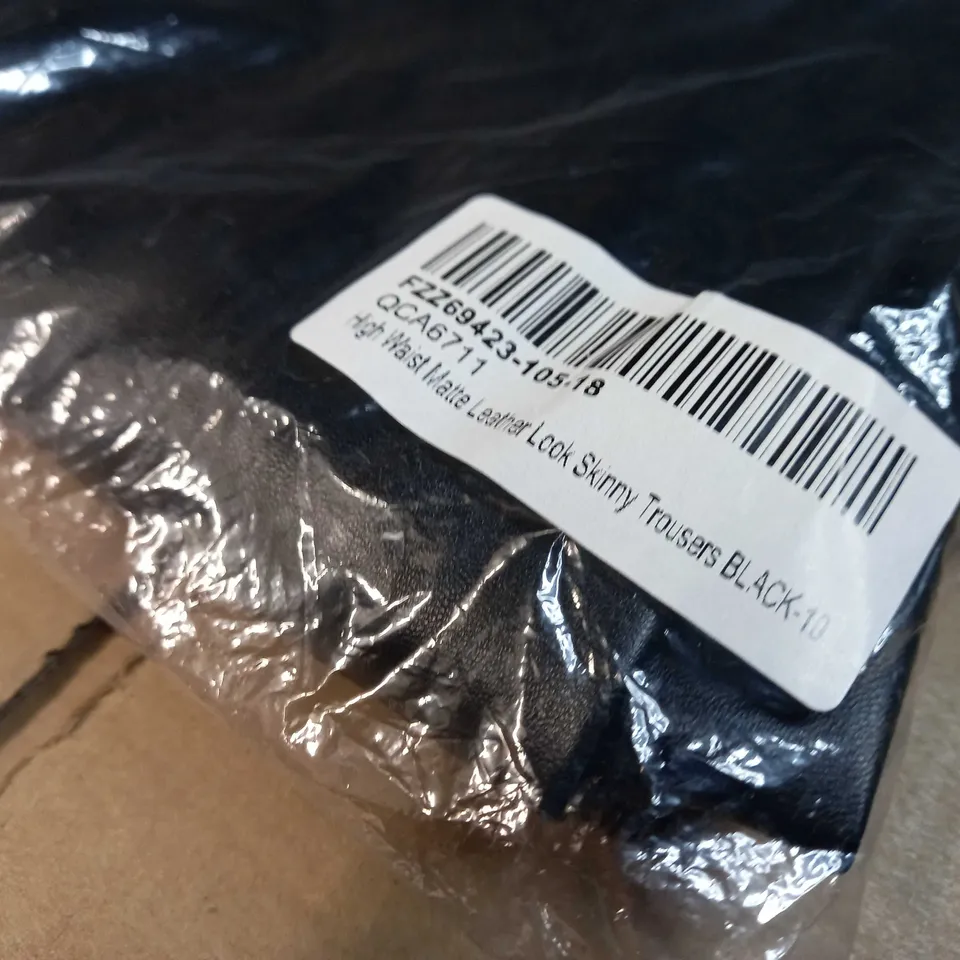 PACKAGED BLACK HIGH WAIST MATTE LEATHER LOOK SKINNY TROUSERS - SIZE 10