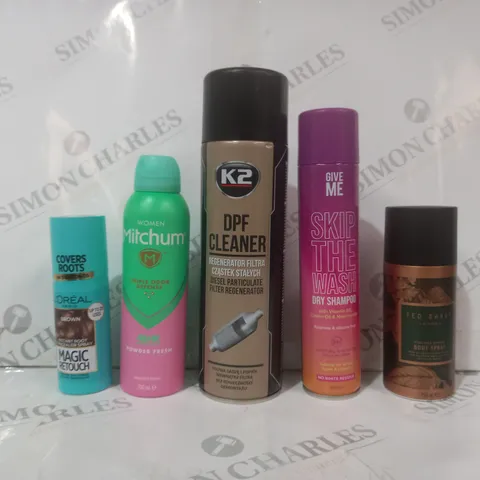 APPROXIMATELY 15 ASSORTED AEROSOL ITEMS IN INCLUDE TED BAKER BODY SPRAY, DPF CLEANER, MITCHUM DEODORANT, ETC - COLLECTION ONLY