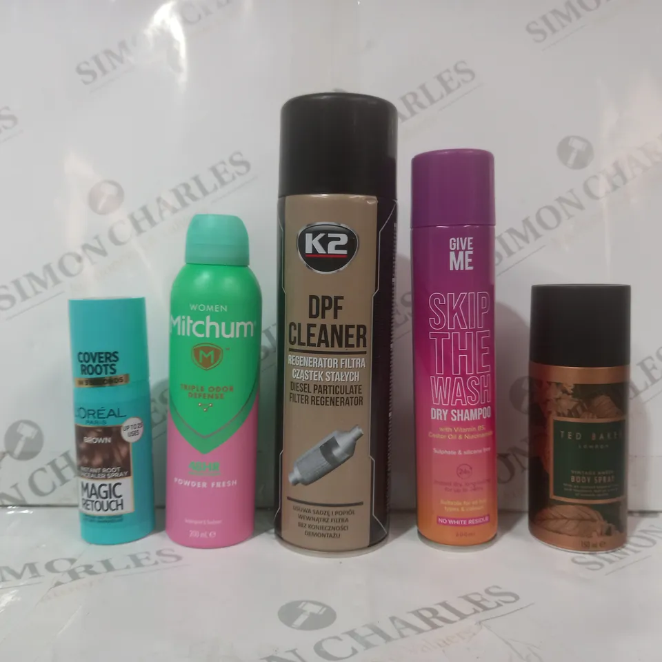 APPROXIMATELY 15 ASSORTED AEROSOL ITEMS IN INCLUDE TED BAKER BODY SPRAY, DPF CLEANER, MITCHUM DEODORANT, ETC - COLLECTION ONLY