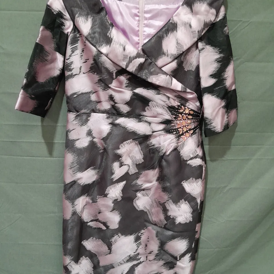 ZEILA DONNA WRAP FRONT EMBELLISHED DRESS IN PINK/BLACK - 40