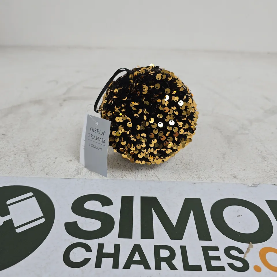 APPROXIMATELY 6 GISELA GRAHAM BLACK & GOLD SEQUIN BALL CHRISTMAS BAUBLES