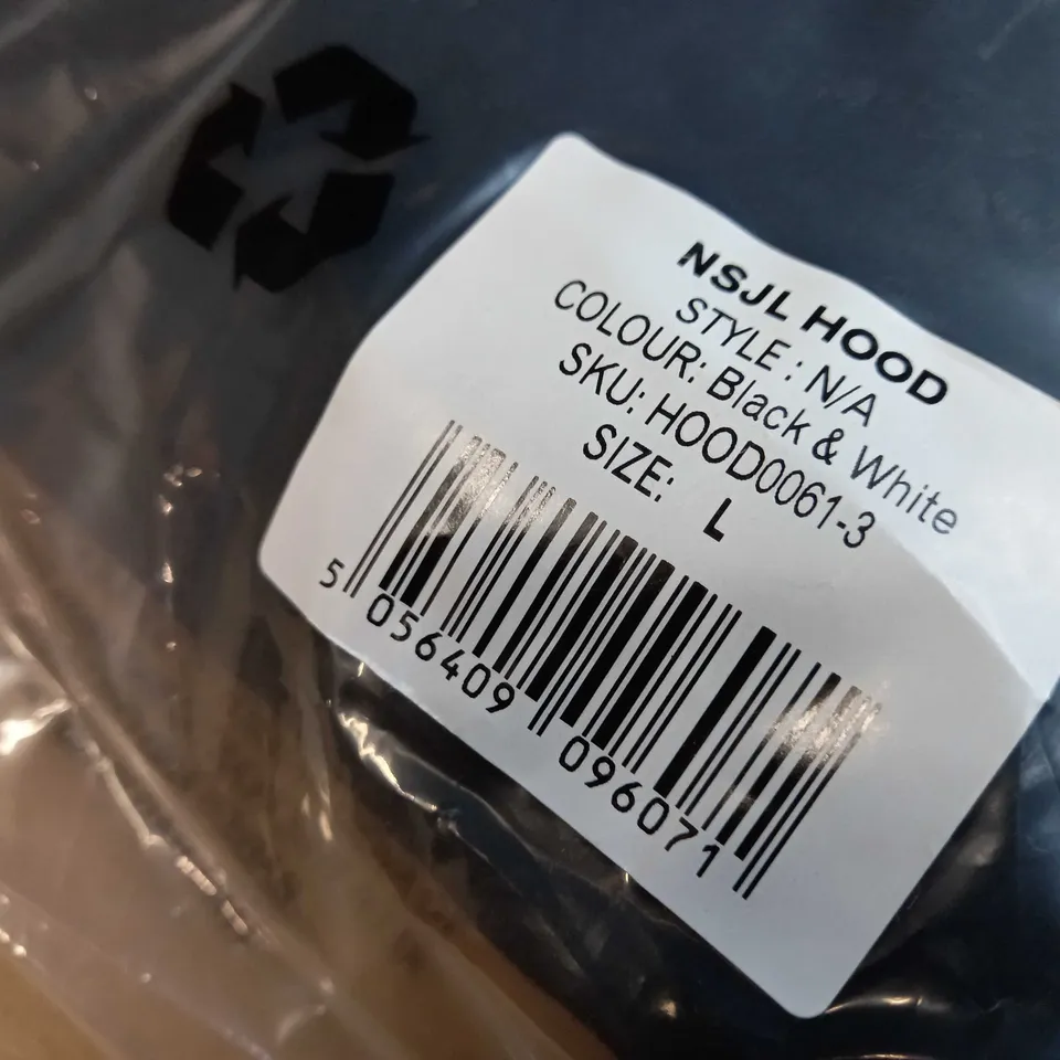 PACKAGED BLACK & WHITE SLOGAN HOODIE - LARGE