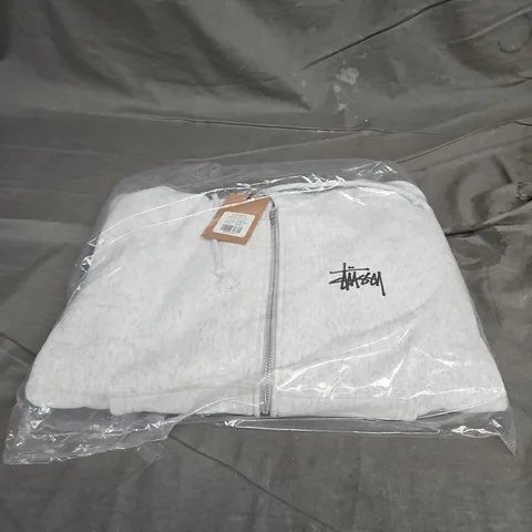 STUSSY BASIC ZIP HOODIE IN ASH HEATHER SIZE S