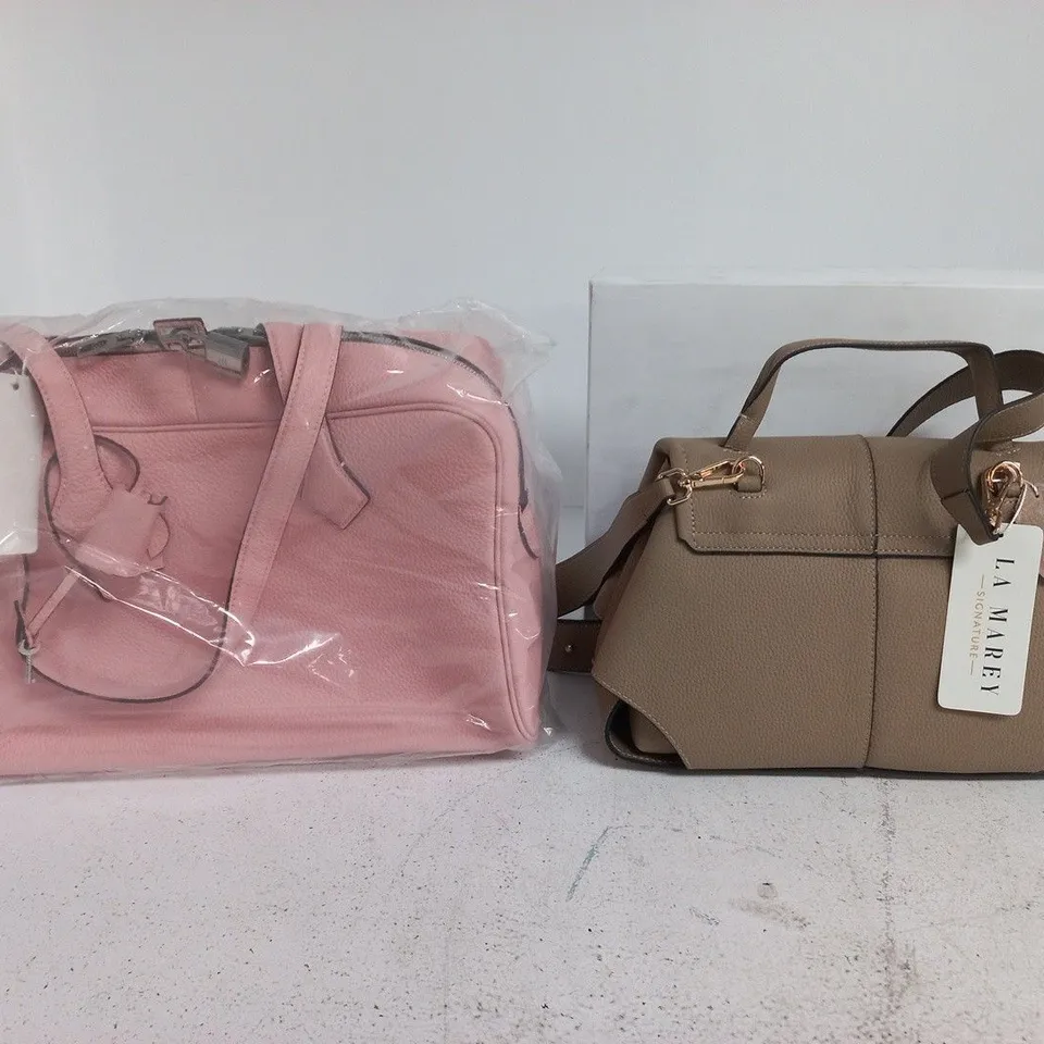 LOT OF 9 HANDBAGS TO INCLUDE LA MEREY AND PINK LEATHER EFFECT