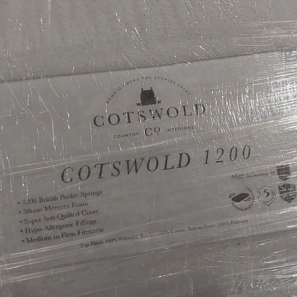 QUALITY BAGGED COTSWOLD 1200 POCKET SPRINGS MEMORY FOAM HYBRID 5' KING SIZE MATTRESS 