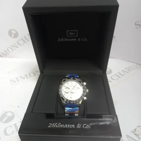 MENS ZIHLMANN & CO Z400 WATCH β CHRONOGRAPH MOVEMENT β STAINLESS STEEL STRAP β WHITE DIAL β 3ATM WATER RESISTANT