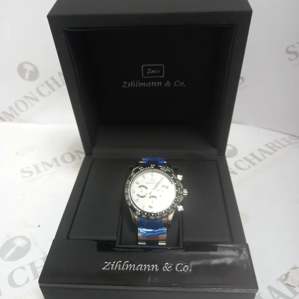 MENS ZIHLMANN & CO Z400 WATCH – CHRONOGRAPH MOVEMENT – STAINLESS STEEL STRAP – WHITE DIAL – 3ATM WATER RESISTANT