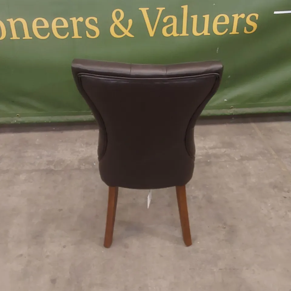 DESIGNER CHOCOLATE LEATHER BUTTON BACK DINING CHAIR