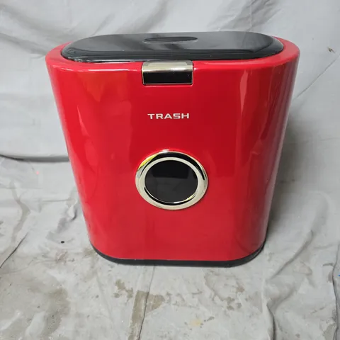 RED WASTE BIN WITH BLACK LID – CHROME CIRCULAR TRIM (TRASH)
